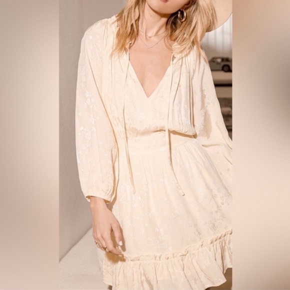 Lulu’s Always The Sweetest Cream Jacquard Ruffled Mini Dress - Picture 3 of 14